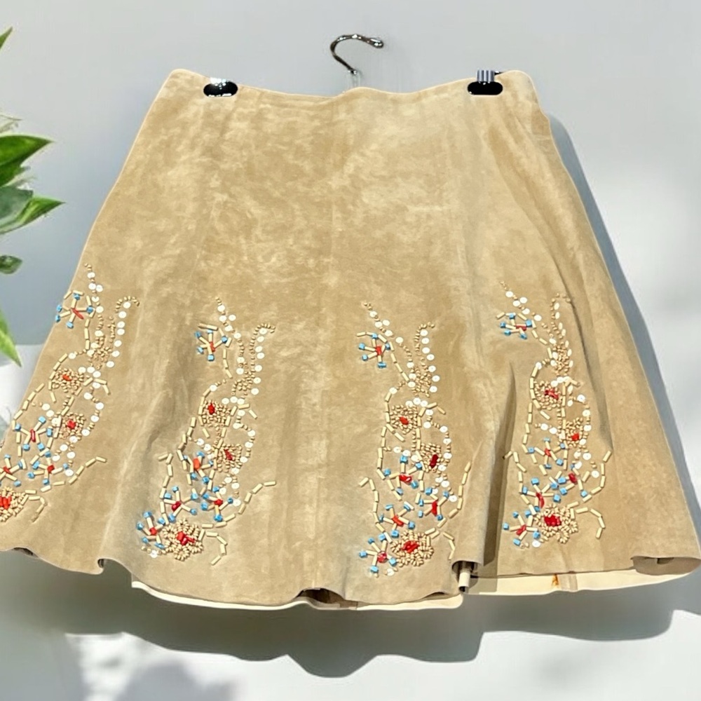 Revue A-Line Leather Beige Decorative Skirt Size 12.